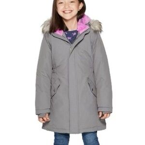 Cat & Jack Gray Faux Fur Hooded Parka Winter Jacket Girls Size 14/16